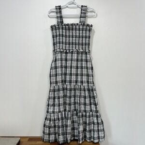 Veronica Beard Womens Ziada Dress 2 Black White Plaid Cotton Ruffle Gingham‎ NWT